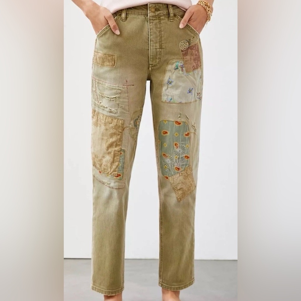 Pilcro and the Letterpress Anthropologie Patchwork Embroidered Jeans